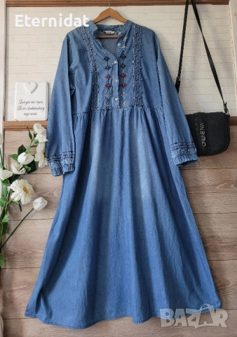 Дънкова рокля с бродерии , снимка 8 - Рокли - 51677831