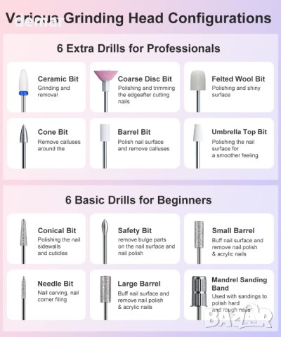 HEBECA Професионална електрическа пила за нокти с 12 свредла, снимка 2 - Продукти за маникюр - 42782223