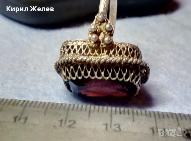 Старинен СКЪПОЦЕНЕН ФИЛИГРАНЕН СРЕБЪРЕН ПРЪСТЕН СРЕБРО 900 с ОГРОМЕН РЪЧНО ФАСЕТИРАН АМЕТИСТ 49916, снимка 7 - Антикварни и старинни предмети - 49294548