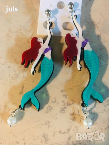 Брошка с котка Karl Lagerfeld, обеци русалката Ариел, снимка 5 - Обеци - 36976342