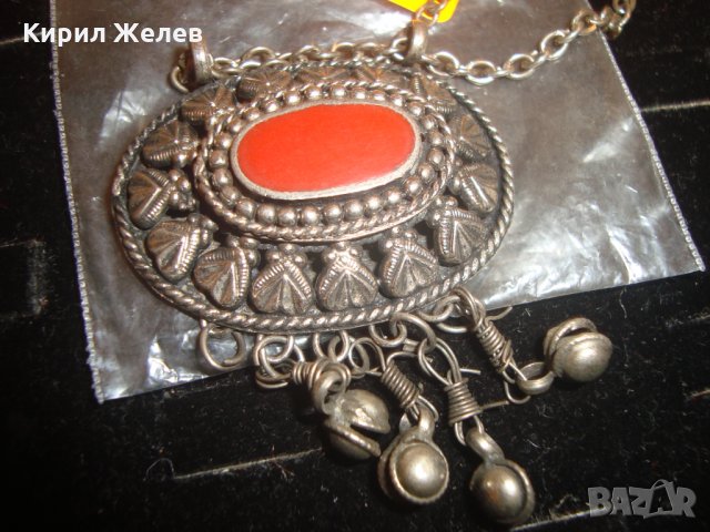 ВЪЗРОЖДЕНСКИ ПОСРЕБРЕН СТАРИНЕН НАКИТ с ГОЛЯМ КАРНЕОЛ ЕТНОГРАФСКО БИЖУ МЕДАЛЬОН 14964, снимка 4 - Антикварни и старинни предмети - 30523534