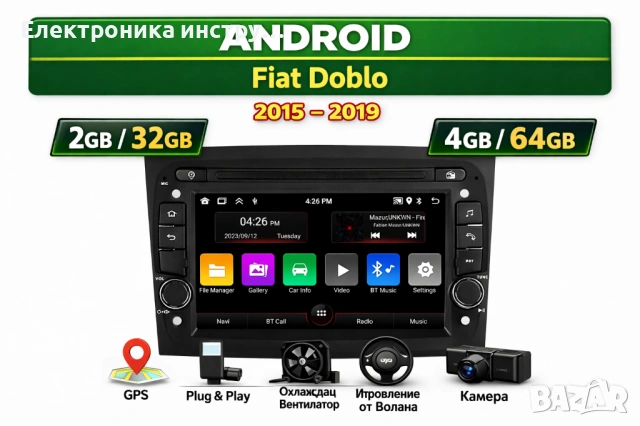 7" Android мултимедия за Fiat Doblo (2015–2019)