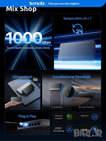 Нова Tenda Ethernet комутатор Gigabit 8 порта, 10/100/1000 Mbps, Ethernet хъб, мини, снимка 6 - Друга електроника - 56072908