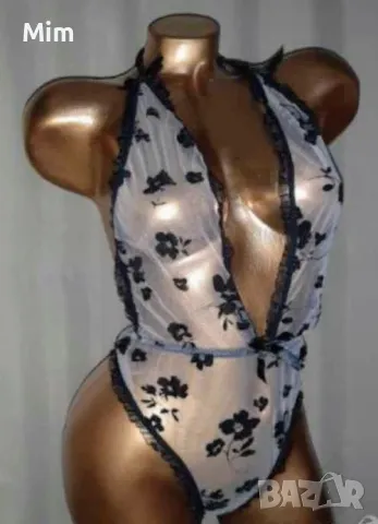 L Бяло ефирно боди с кадифени, релефни цвятя, снимка 3 - Корсети, бюстиета, топове - 49240339