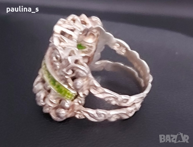 Винтидж / Стар семеен сребърен пръстен със зелен емайл / проба 925 , снимка 8 - Пръстени - 44581893