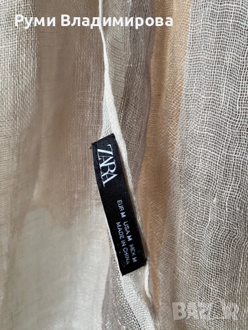 Бежов шал Zara от лен, снимка 5 - Шалове - 52770415