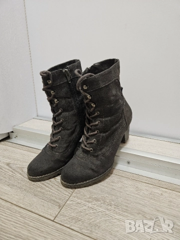 Сиви велурени боти с удобен ток. 37 номер. В добро състояние. , снимка 8 - Дамски боти - 52505671