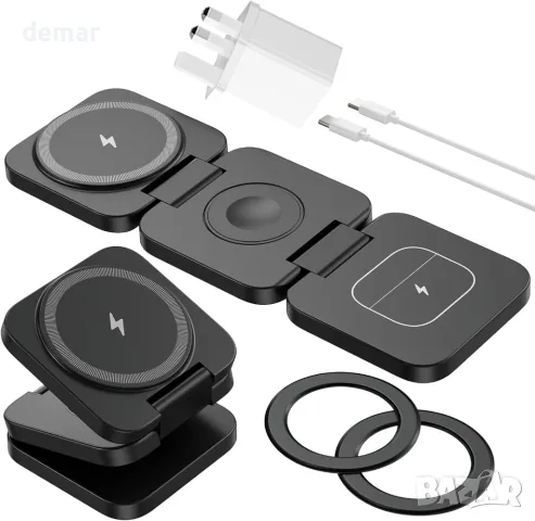 Безжично зарядно устройство KU XIU за Samsung, пътна магнитна 3 в 1 сгъваема станция за зареждане