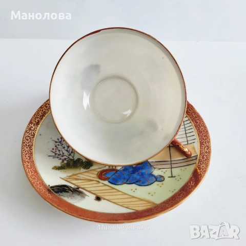 Порцеланова чаша с чинийка Kutani Shoza. , снимка 4 - Антикварни и старинни предмети - 54011871