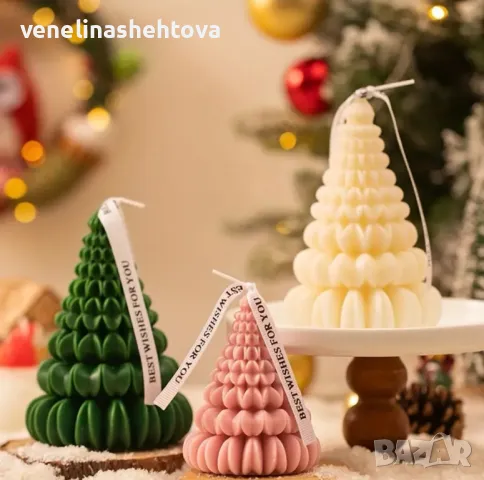 3D Коледна елха Силиконов молд форма за свещи гипс сапун смола КОД 4364