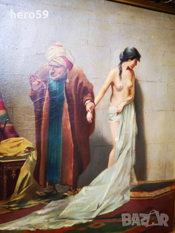 Картина масло-Rudolf Ernst/Търговец продава робиня на султан Baezit 2/, снимка 13 - Антикварни и старинни предмети - 30041390