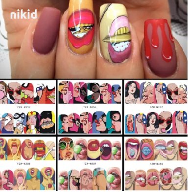 6 вида Комикс устни лист ваденки водни стикери слайдери за нокти маникюр