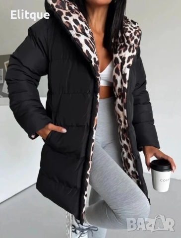 зимно двулицево яке с леопардов десен