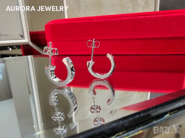 CARTIER Love Silver Hoop Дамски Обеци, снимка 5 - Обеци - 53238914