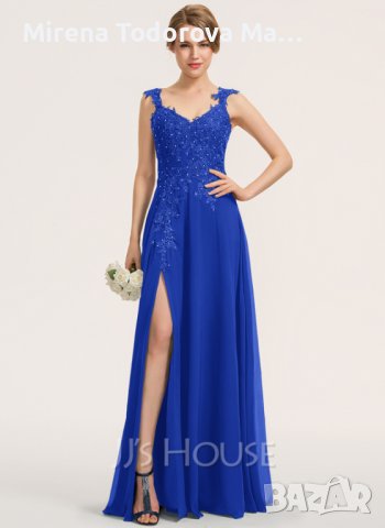 Абитуриентскa роклa. А-силует от шифон с дължина до пода и с мъниста, разделена отпред. ЕU42 XL-250л