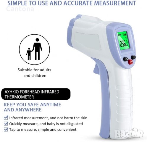 AXHKIO инфрачервен термометър за чело,  безконтактен цифров скенер с прецизно отчитане, снимка 2 - Други - 35406570