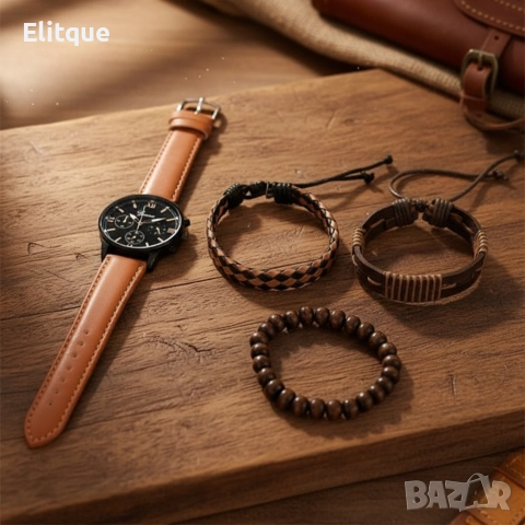 Комплект ръчен часовник с три гривни – стилен аксесоар за всеки повод