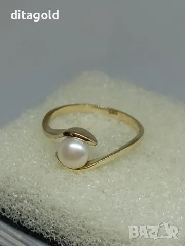 Нов 14К златен пръстен с естествена морска перла, снимка 2 - Пръстени - 50410180