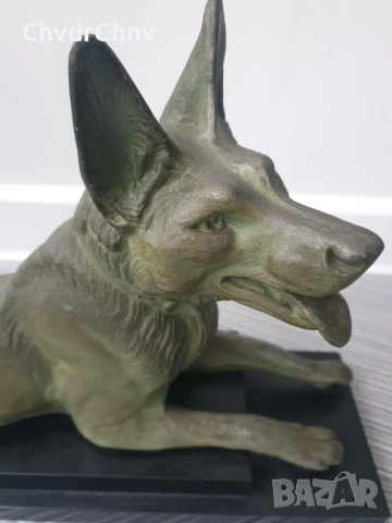 51см-9кг Carvin ЦAM статуетка/стара френска скулптура/фигура на куче-немска овчарка, снимка 7 - Статуетки - 52989414