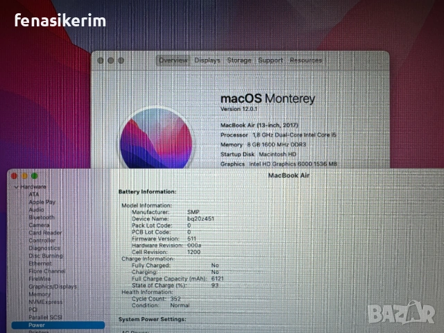 13.3' Core i5 Apple MacBook Air Mid 2017 8GB RAM/128GB SSD/Intel HD 6000/Батерия 6 часа, снимка 7 - Лаптопи за работа - 54236711