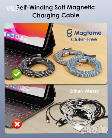 Кабел Magtame USB-C кабел, 1,5-метров магнитен USB-A към USB-C кабел, спирален кабел, , снимка 3 - USB кабели - 48628090