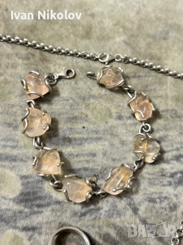 Дамски сребърен комплект с розов кварц 77 грама, снимка 3 - Бижутерийни комплекти - 52931506