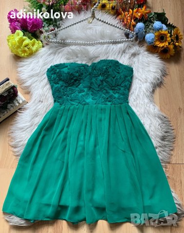 Зелена рокля тип бюстие, снимка 1 - Рокли - 42112492