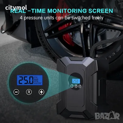 Компресор за автомобилни гуми 12V, LED фенер, LCD дисплей, за автомобили,  велосипеди,150PSI, снимка 4 - Аксесоари и консумативи - 47453888