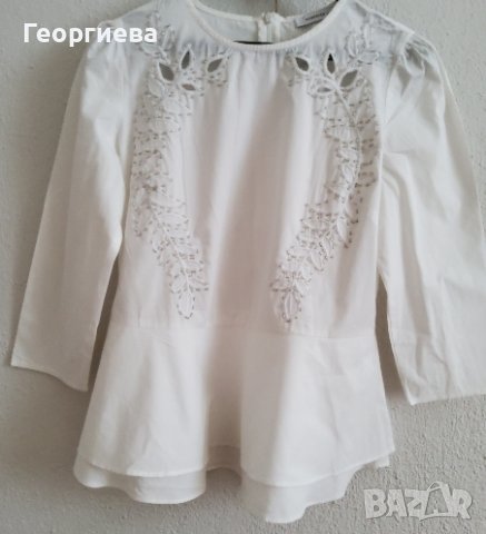 Бяла памучна риза с декорации, снимка 4 - Ризи - 37890370