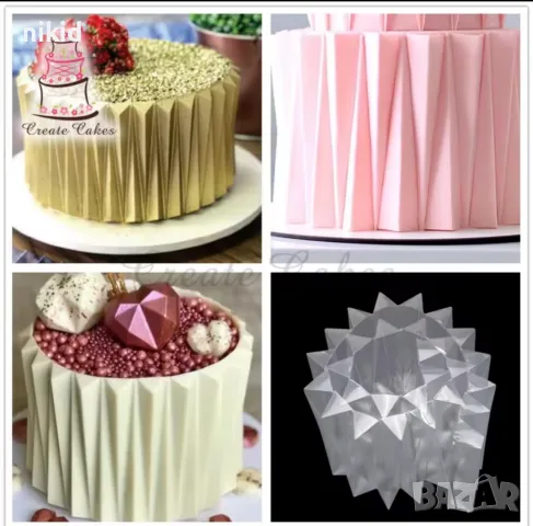 3D дълги ромбове ромбоиди оригами стенсил форма шаблон подложка с релеф отпечатък за торта шоколад, снимка 9 - Форми - 35119567