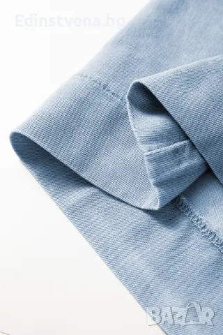 Дамска дънкова рокля в светлосиньо с копчета и къси ръкави с къдрички, снимка 12 - Рокли - 49608523