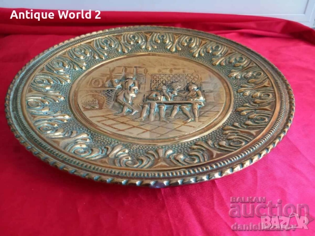 БАРОКОВА Месингова Релефна Чиния ,Пано за Стена с Позлата 2