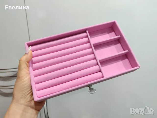 Кутия за бижута с рафтчета, розово кадифе, страхотна за подарък на жена или момиче, снимка 7 - Други - 48036699