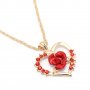 Ново колие с висулка с червена роза Любовно сърце Жени Момиче Дама Златен цвят медальон за момичета , снимка 2