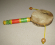 Китайско/тибетско ръчно барабанче с дръжка и 2 топчета, естествена кожа, отлично, снимка 5