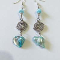 Красив комплект бижута със сини речни перли и камъни Хризоберил с орнаменти в цвят Сребро , снимка 5 - Бижутерийни комплекти - 37427131