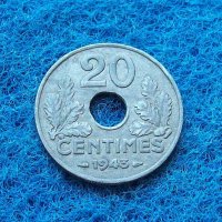 20 центимес Франция 1943-редки, снимка 1 - Нумизматика и бонистика - 32017288