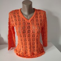 Оранжева дамска блузка финно плетиво, снимка 2 - Блузи с дълъг ръкав и пуловери - 35078491