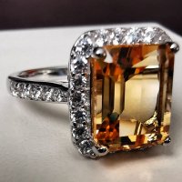 Елегантен сребърен 925 пръстен с родиево покритие и Натурален Цитрин и Циркони!, снимка 2 - Пръстени - 42302927