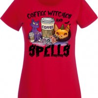 Дамска тениска Coffee Witches And Spells,Halloween,Хелоуин,Празник,Забавление,Изненада,Обичаи,, снимка 3 - Тениски - 38144683