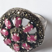 Сребърен пръстен с рубини, снимка 2 - Пръстени - 44483531