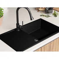 Кухненска Мивка от Гранит модел Ибиса 900 x 500 Supreme Черен, снимка 6 - Други - 37118254