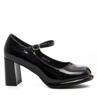 Дамски обувки с ток тип "Мери Джейн" в черно , снимка 2 - Дамски обувки на ток - 44773376