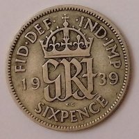 Великобритания 6 пенса 1939 с102, снимка 1 - Нумизматика и бонистика - 35181288