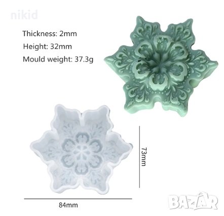 3d дълбока снежинка с цвете силиконов молд форма фондан шоколад гипс смола свещ декор сапун, снимка 1