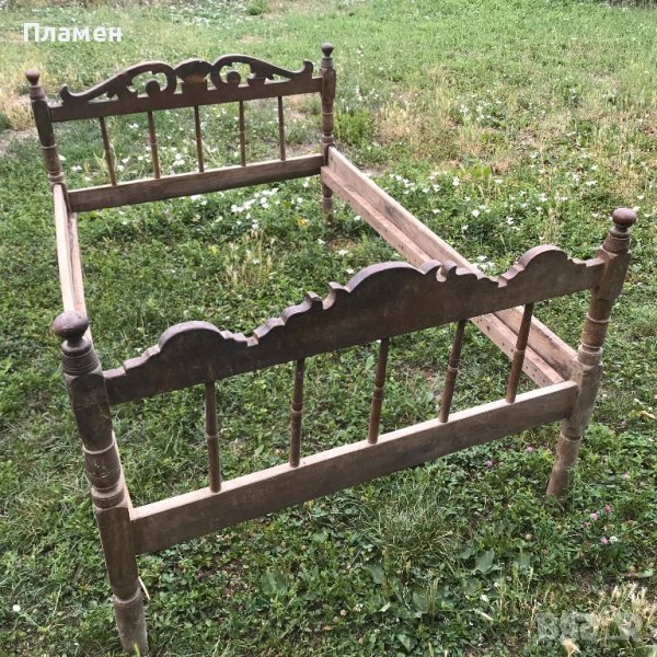 Антика!Автентично!1930 старо дъбово легло с красиви табли!180/120/84см, снимка 1