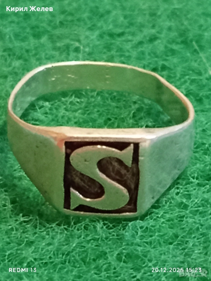 ВИНТИДЖ СРЕБЪРЕН ПРЪСТЕН ПЕЧАТ с БУКВАТА S на ФИРМАТА Taxco 40823, снимка 1