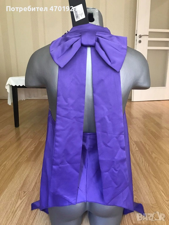 Лилав дамски топ с панделка на гърба, снимка 1