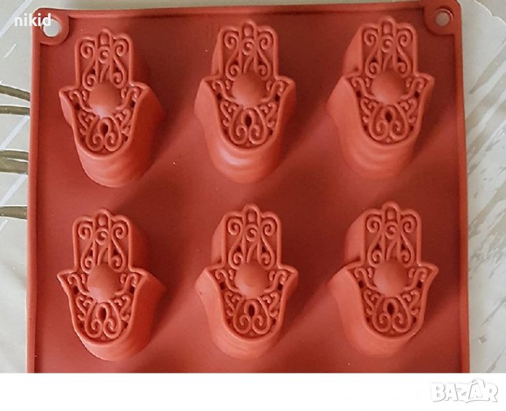 6 бр Хамса Ръката на Фатима дълбоки силиконов молд форма фондан гипс шоколад сапун свещ, снимка 1