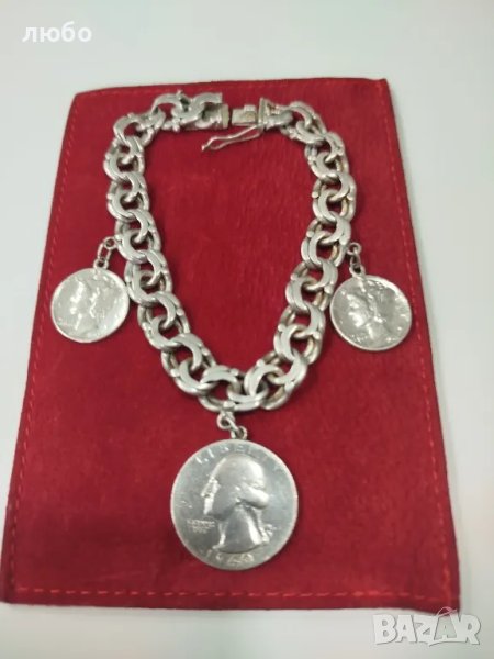 Сребърна Гривна със Сребърни Монети Америка , снимка 1